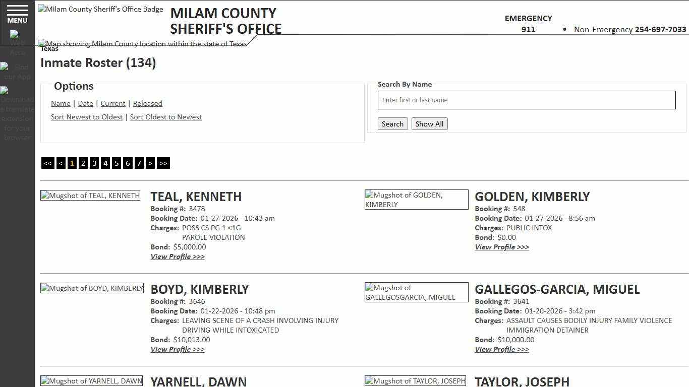 Inmate Roster - Current Inmates Booking Date Descending - Milam County Sheriff TX
